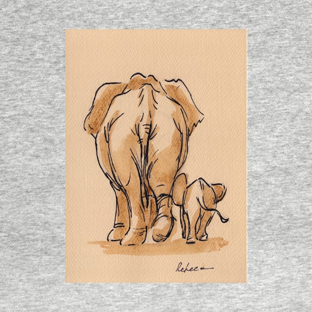 Leave Your Worries Behind - Mama & Baby Elephant #26 Ink Wash Painting by tranquilwaters